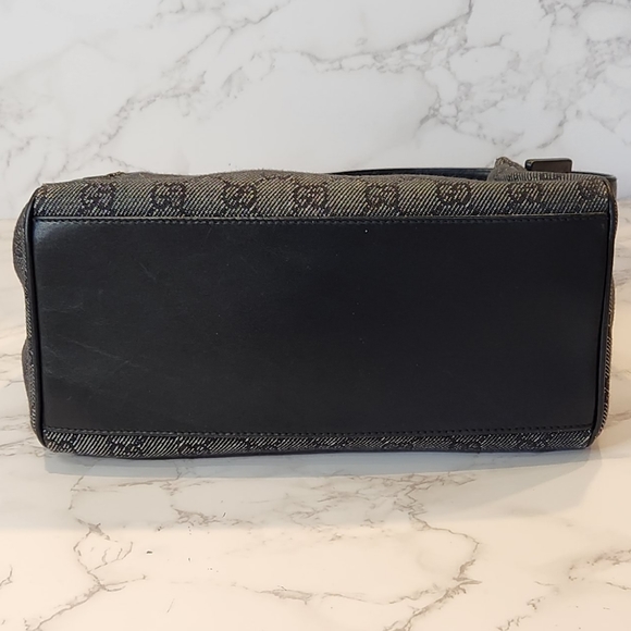 GUCCI Gray/ Black Denim GG Web Monogram Shoulder Bag - Picture 5 of 13